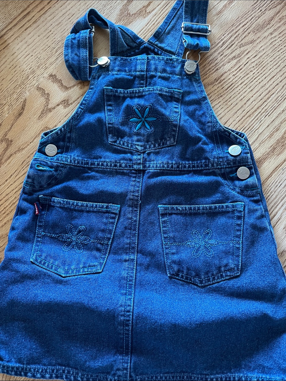BONGO Dark Blue Denim Pinafore Skirt with Floral Stitching